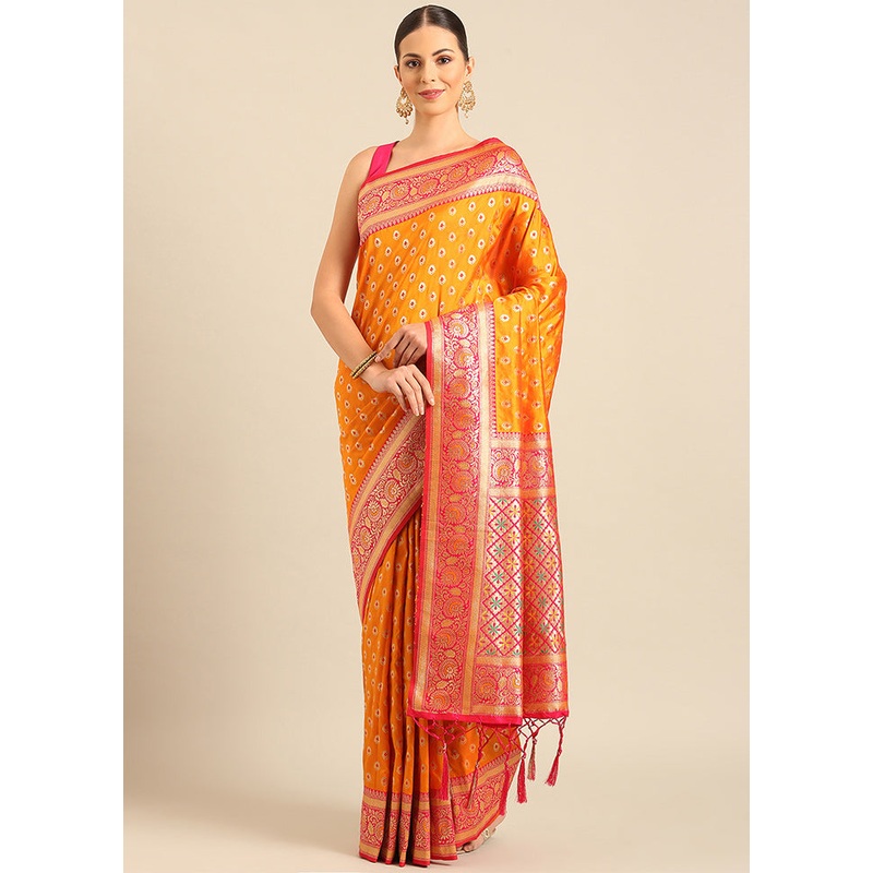 Mustard Banarasi Silk Saree With Blouse Piece - JD986611723