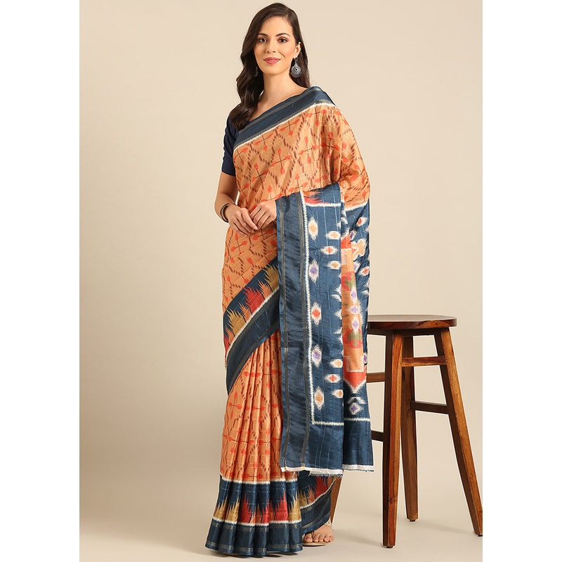 Mustard Cotton Saree With Blouse Piece - JD986611722