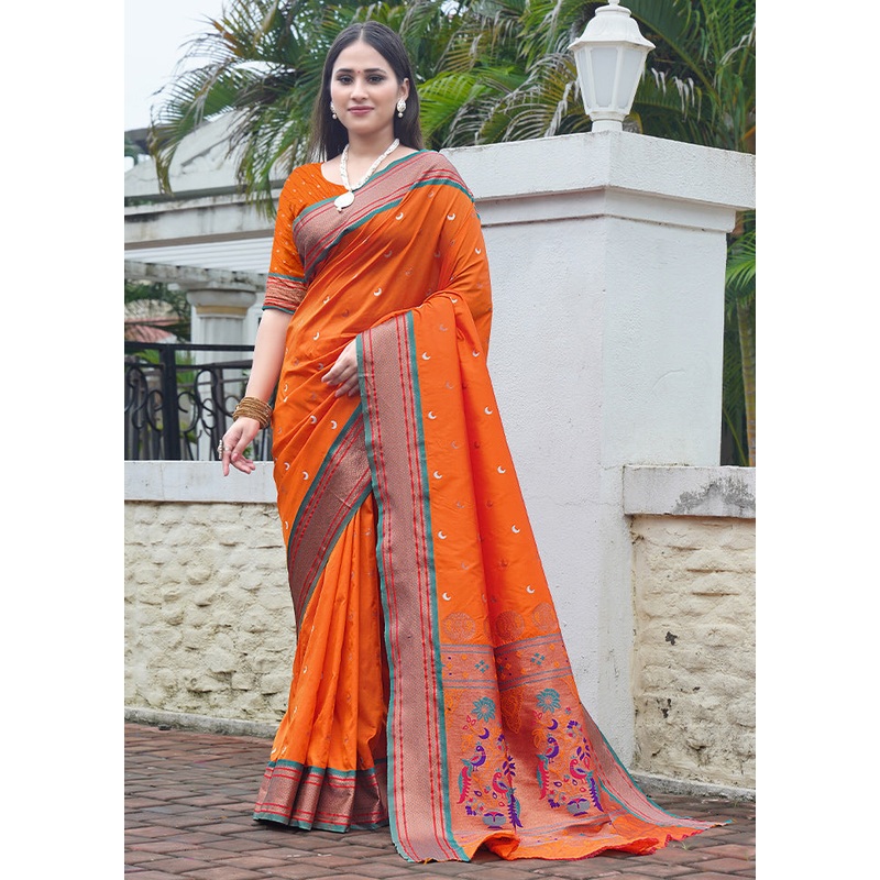 Orange Dupion Silk Saree With Blouse Piece - JD986611839