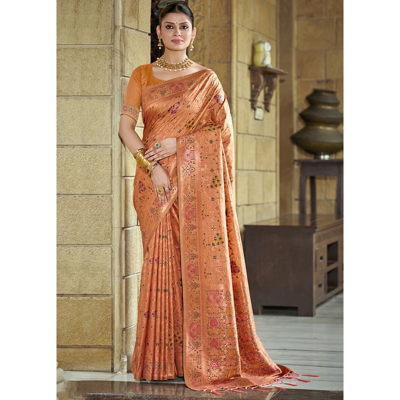 Peach Dupion Silk Saree With Blouse Piece - JD986611707