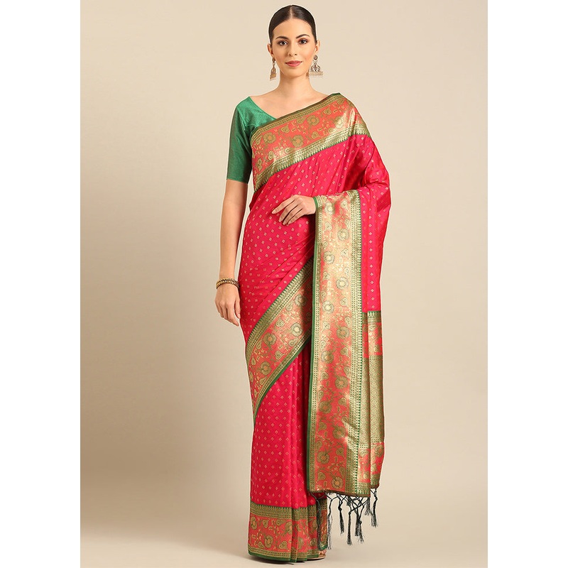Pink Banarasi Silk Saree With Blouse Piece - JD986611706