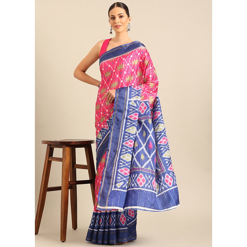 Pink Cotton Saree With Blouse Piece - JD986611702