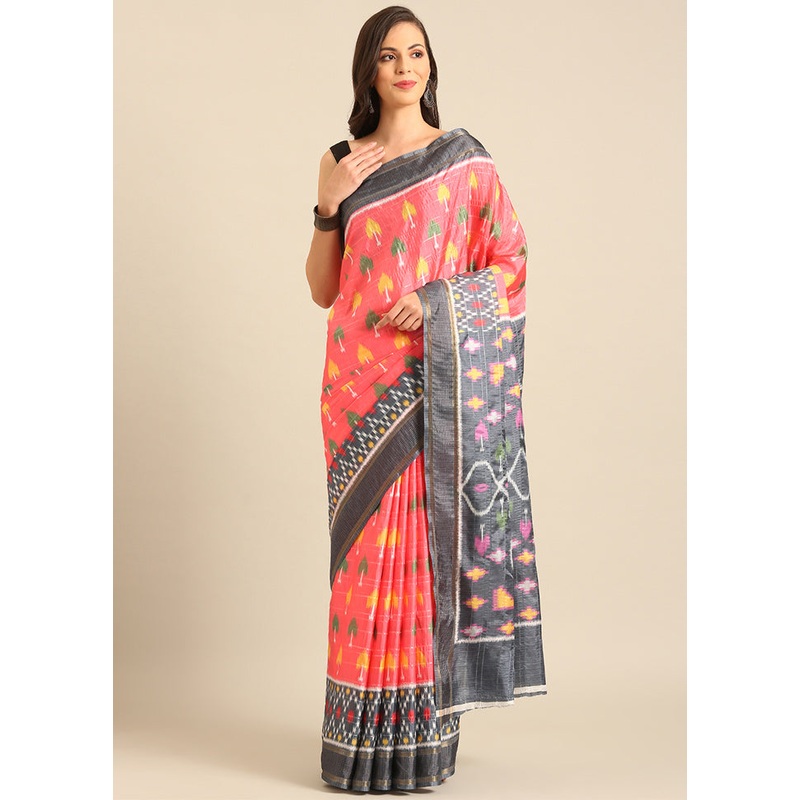 Pink Cotton Saree With Blouse Piece - JD986611703