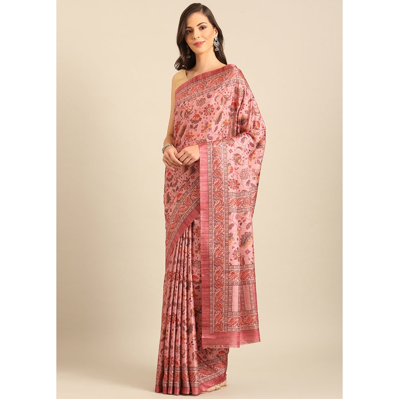 Pink Cotton Saree With Blouse Piece - JD986611704