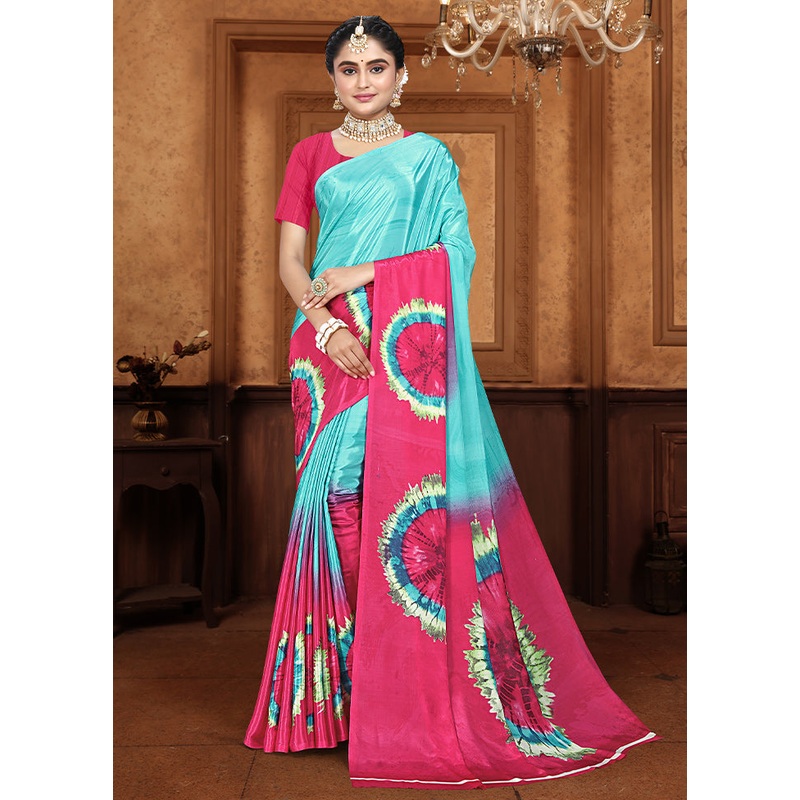 Pink Crepe Silk Saree With Blouse Piece - JD986611838