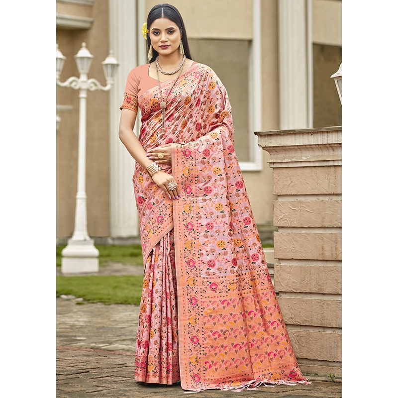 Pink Dupion Silk Saree With Blouse Piece - JD986611701