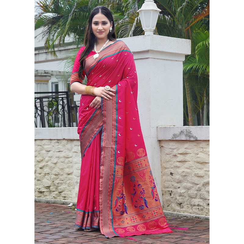 Pink Dupion Silk Saree With Blouse Piece - JD986611836
