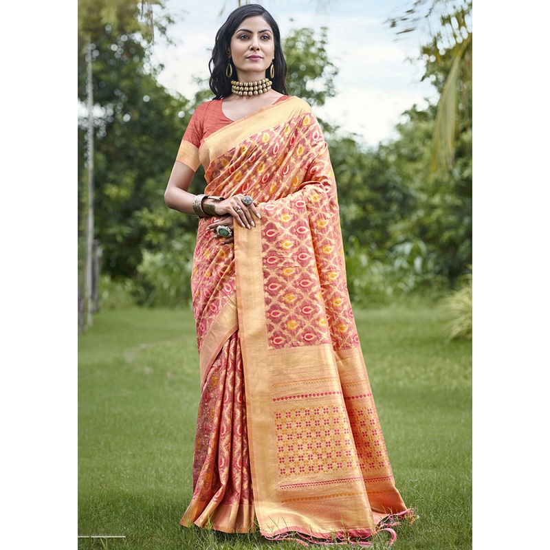 Pink Organza Saree With Blouse Piece - JD986611697