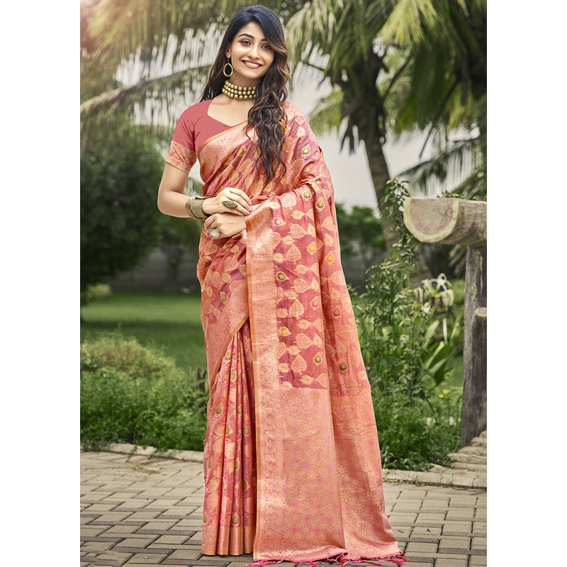 Pink Organza Saree With Blouse Piece - JD986611698