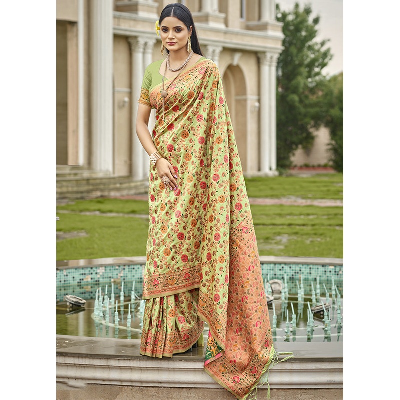 Pista Green Dupion Silk Saree With Blouse Piece - JD986611694