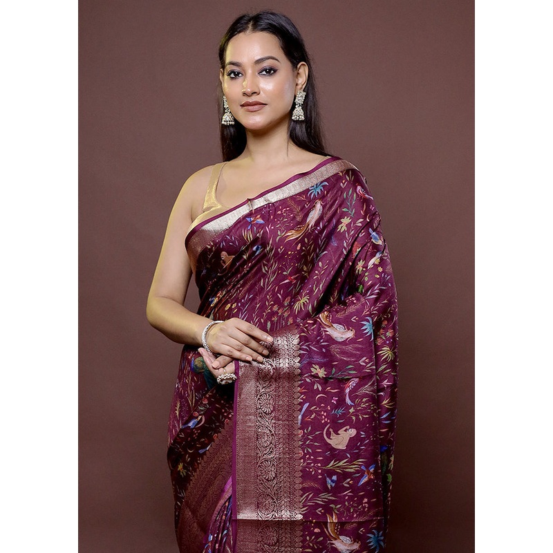 Purple Chanderi Cotton Saree With Blouse Piece - JD986611863