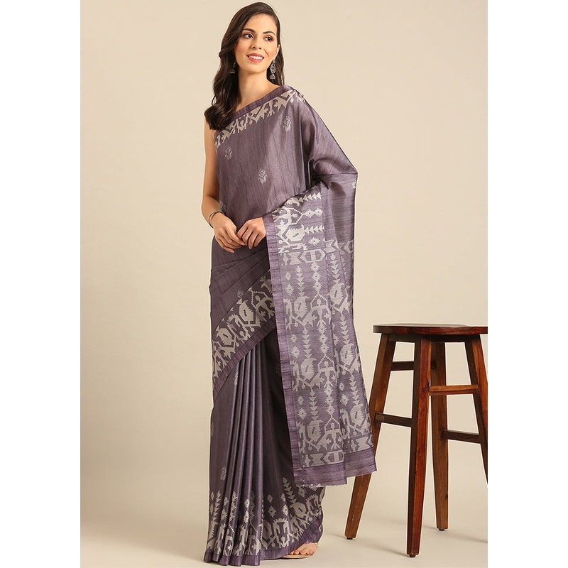 Purple Cotton Saree With Blouse Piece - JD986611692