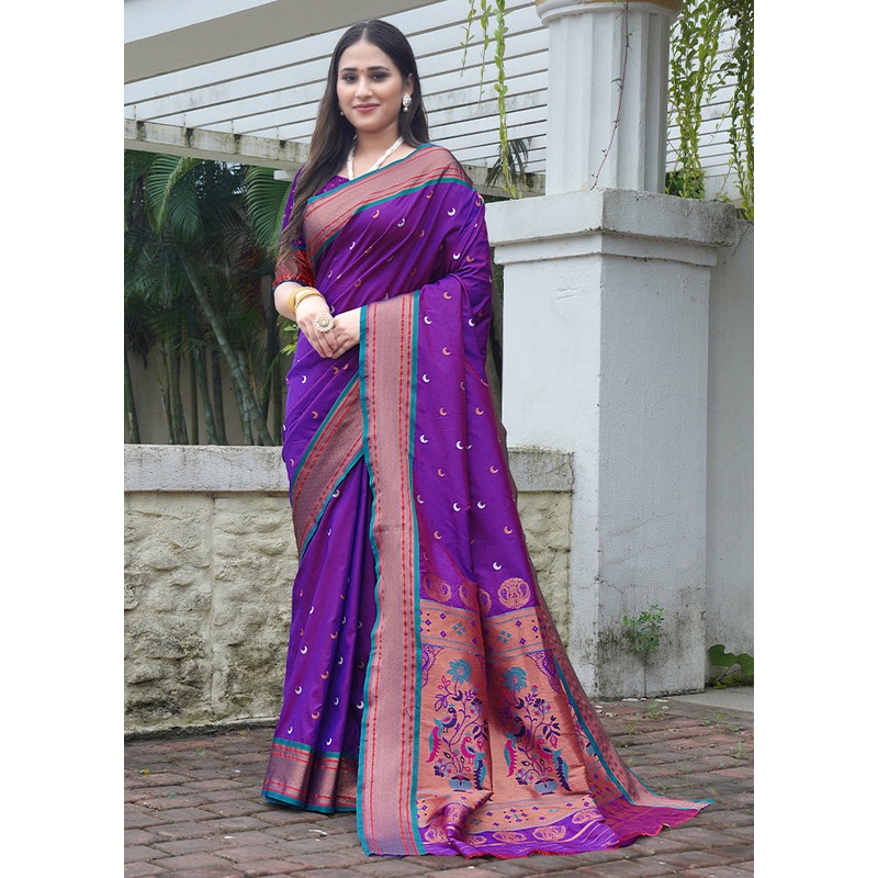 Purple Dupion Silk Saree With Blouse Piece - JD986611834