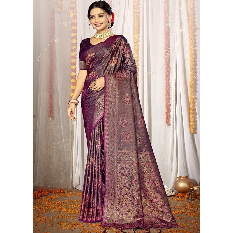 Purple Satin Silk Saree With Blouse Piece - JD986611688