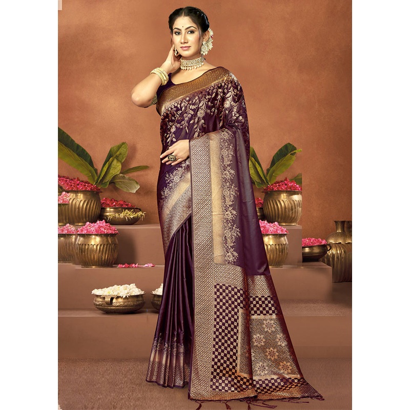 Purple Satin Silk Saree With Blouse Piece - JD986611689