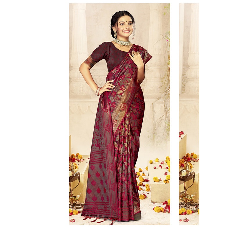 Purple Satin Silk Saree With Blouse Piece - JD986611690