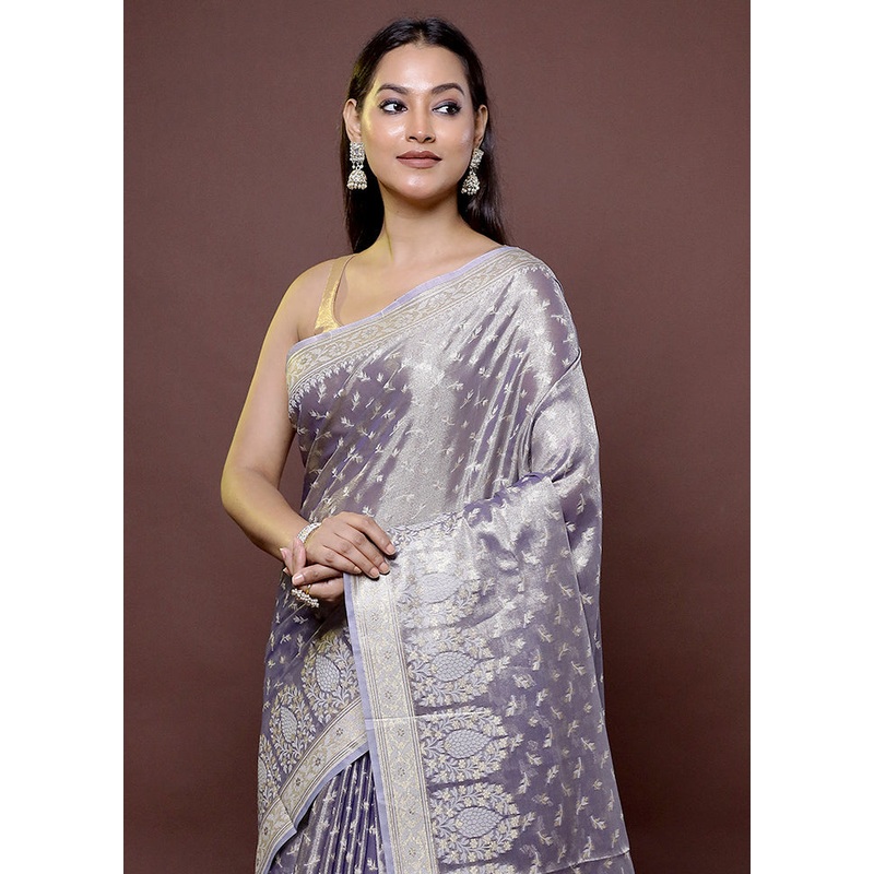 Purple Tissue Silk Saree With Blouse Piece - JD986611861