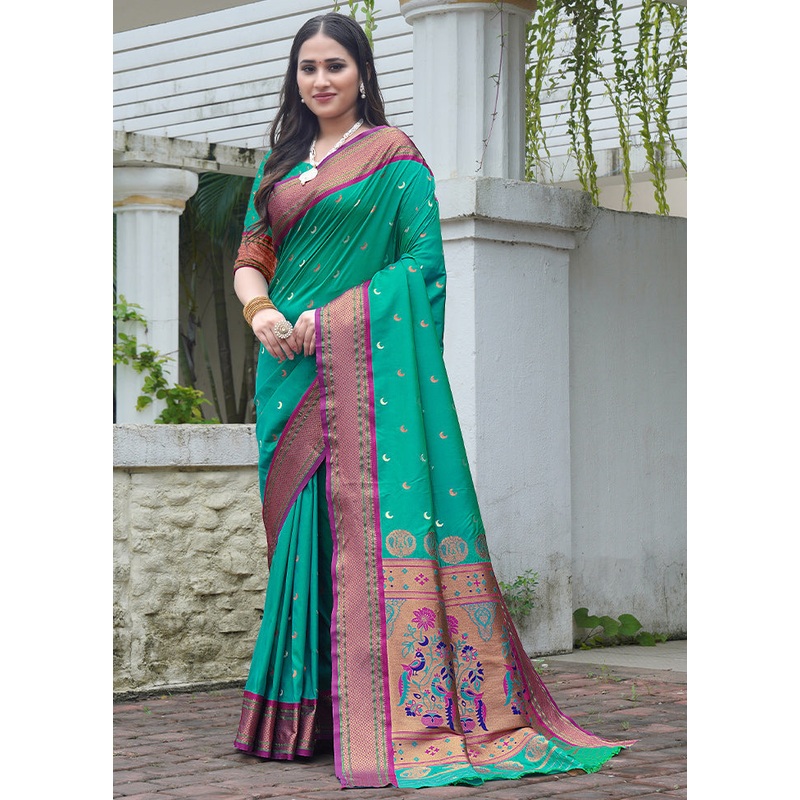 Rama Dupion Silk Saree With Blouse Piece - JD986611832