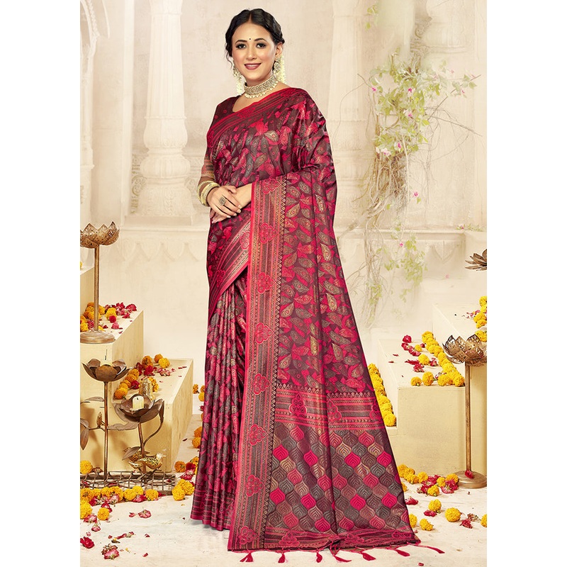 Rani Satin Silk Saree With Blouse Piece - JD986611684