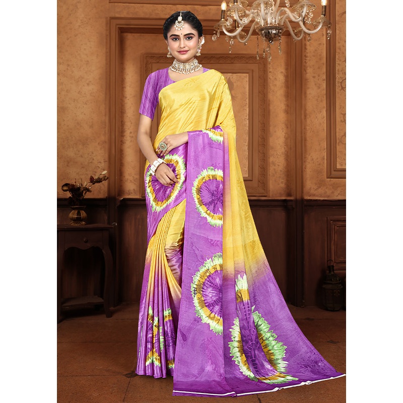 Violet Crepe Silk Saree With Blouse Piece - JD986611831