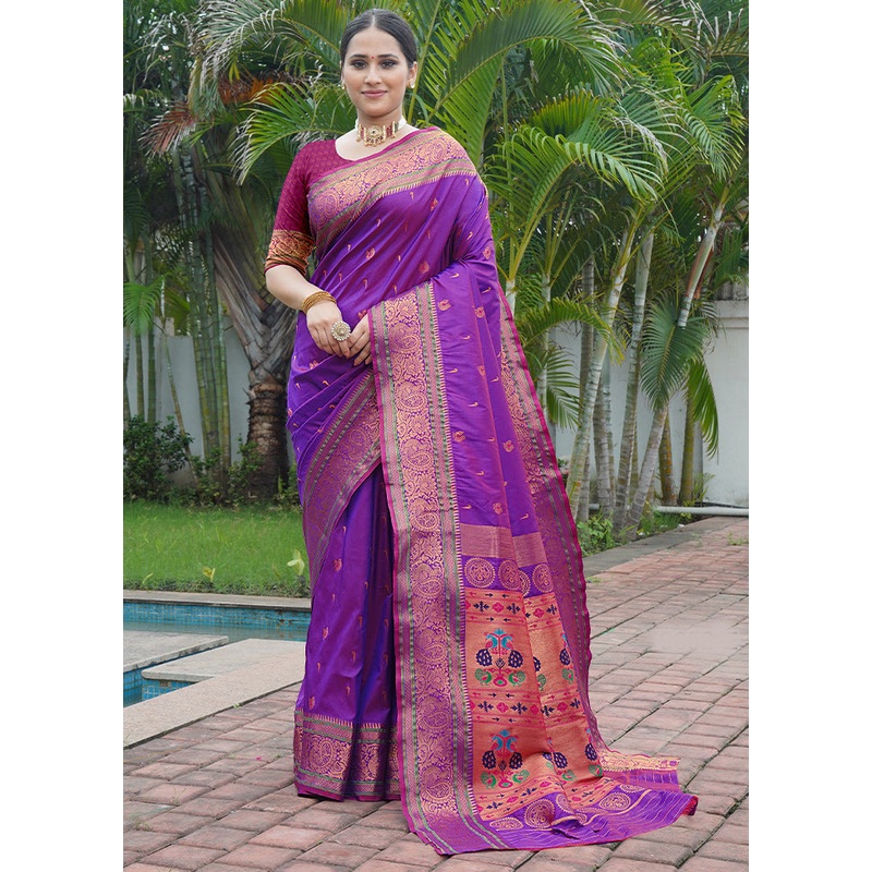 Voilet Dupion Silk Saree With Blouse Piece - JD986611830