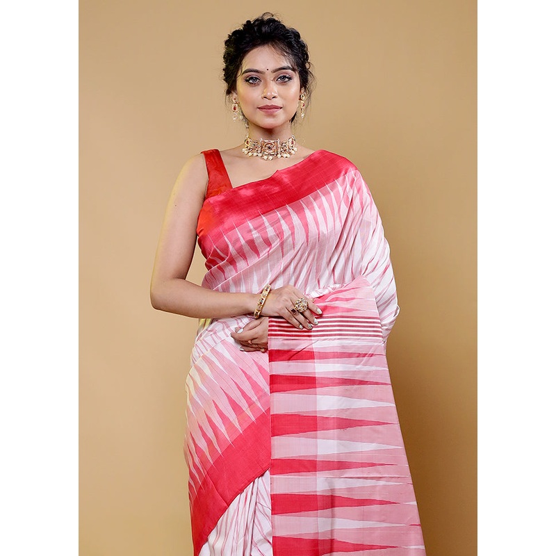 White Handloom Pure Bishnupuri Silk Saree Without Blouse Piece - JD986611783