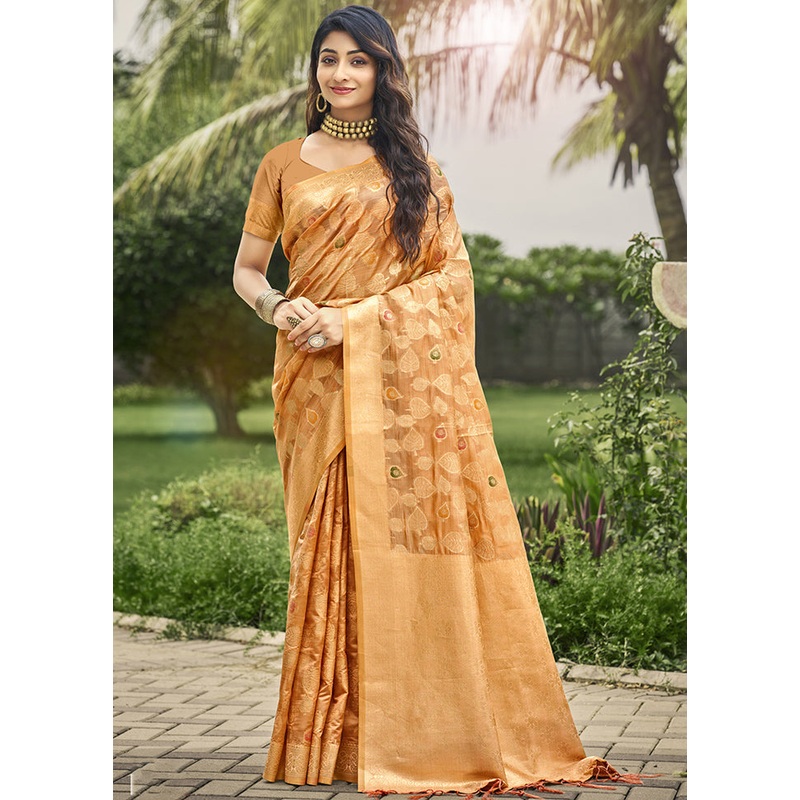 Yellow Organza Saree With Blouse Piece - JD986611712
