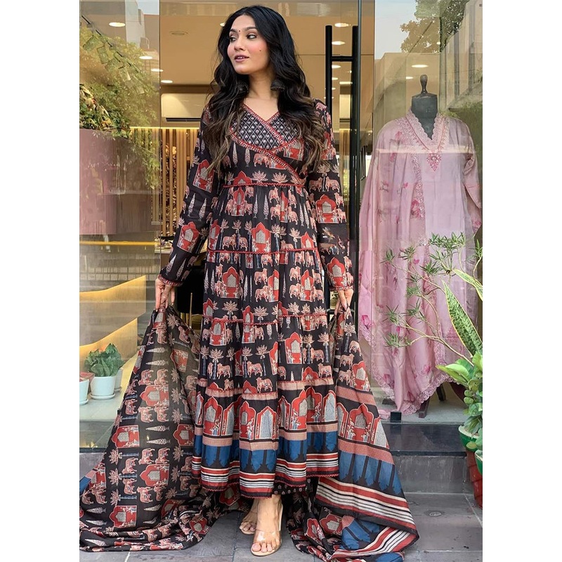 3 Pc Black Readymade Cotton Suit Set - JD986611660