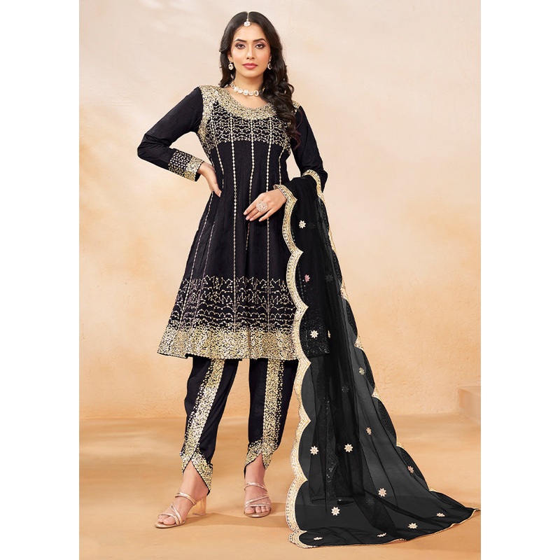 3 Pc Black Silk Suit Set - JD986611619