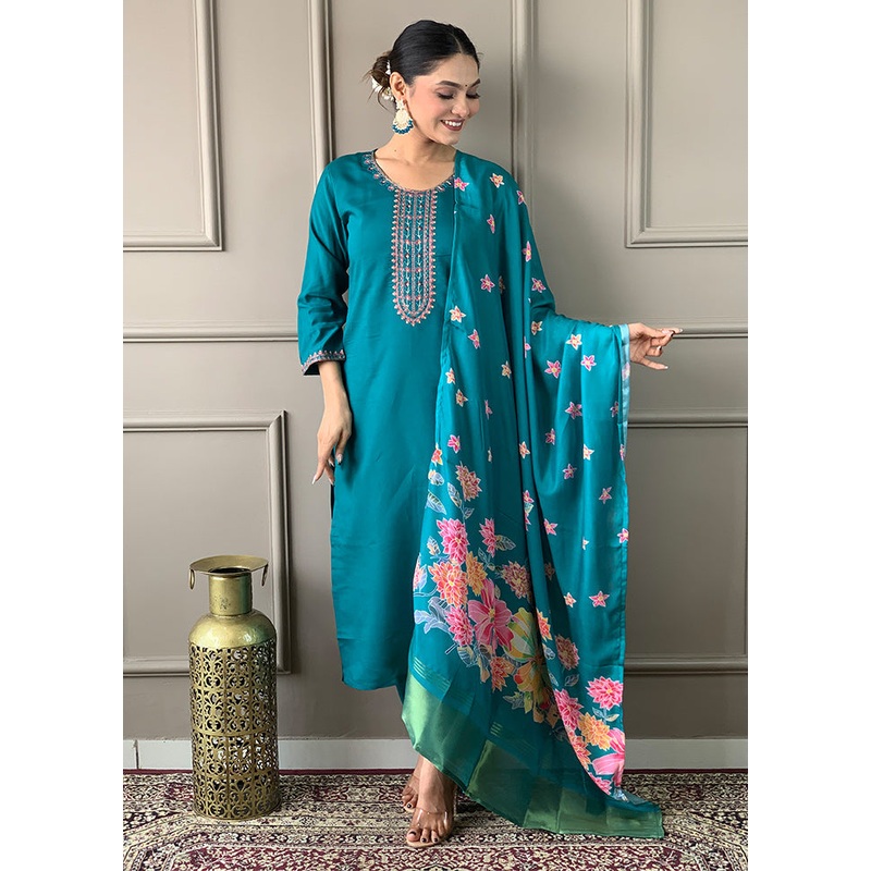 3 Pc Blue Readymade Viscose Suit Set - JD986611657