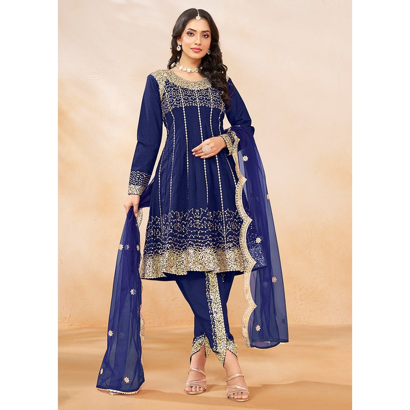 3 Pc Blue Silk Suit Set - JD986611618
