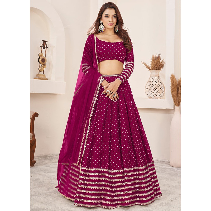 3 Pc Pink Georgette Semi Stitched Lehenga Set - JD986611552