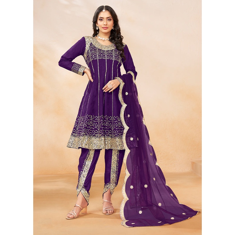 3 Pc Voilet Silk Suit Set - JD986611609