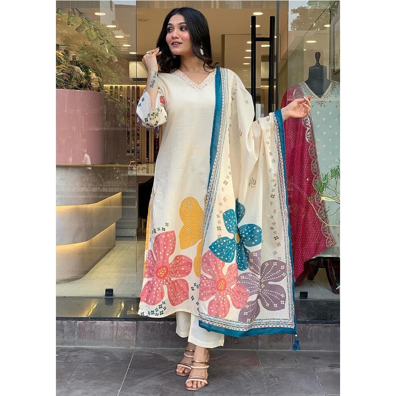 3 Pc White Readymade Net Suit Set - JD986611638