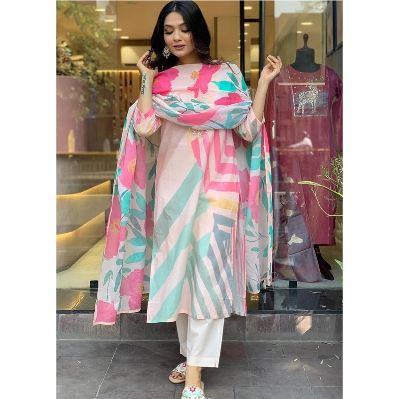 3 Pc White Readymade Rayon Suit Set - JD986611637