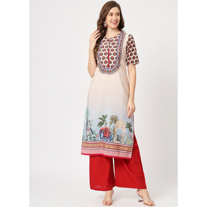 Beige Readymade Viscose Kurti - JD986611544