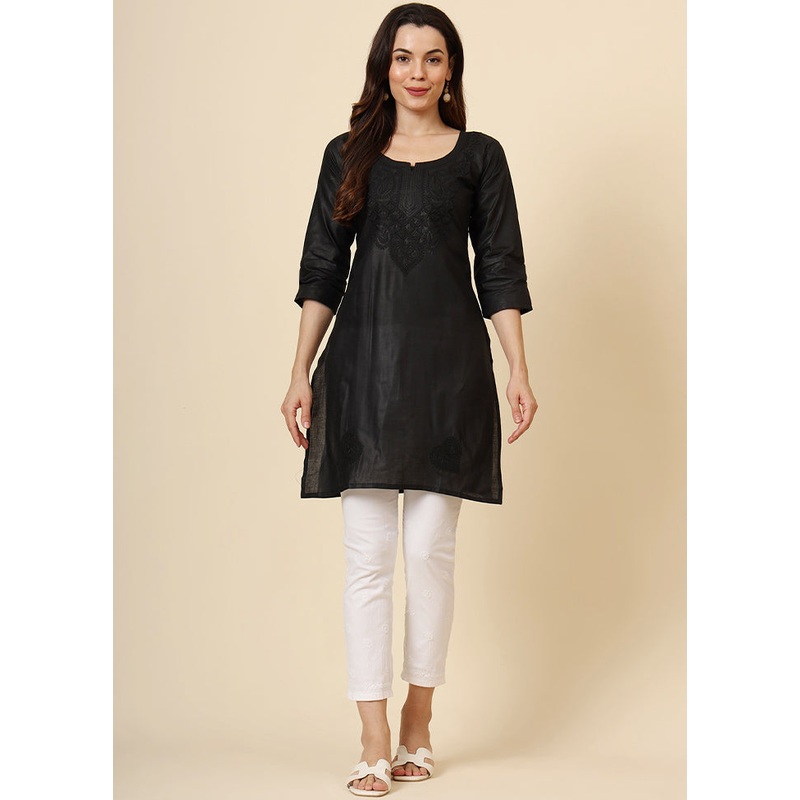 Black Readymade Cotton Kurti - JD986611634