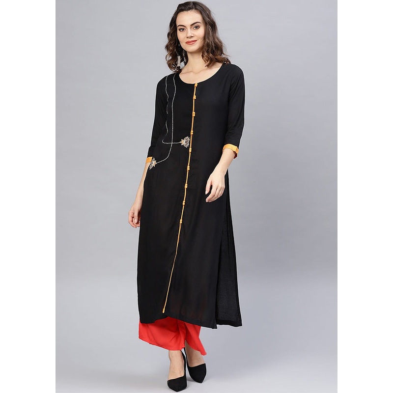Black Readymade Rayon Kurti - JD986611539
