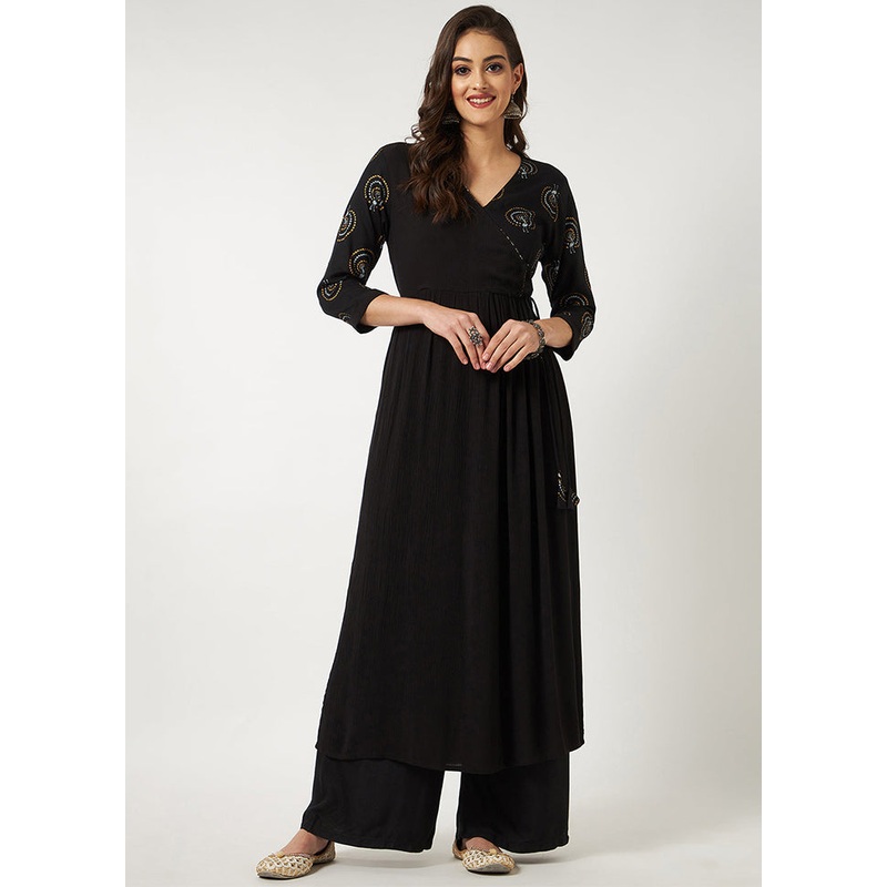 Black Readymade Rayon Kurti - JD986611540