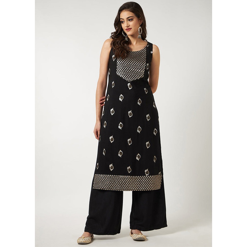 Black Readymade Rayon Kurti - JD986611541