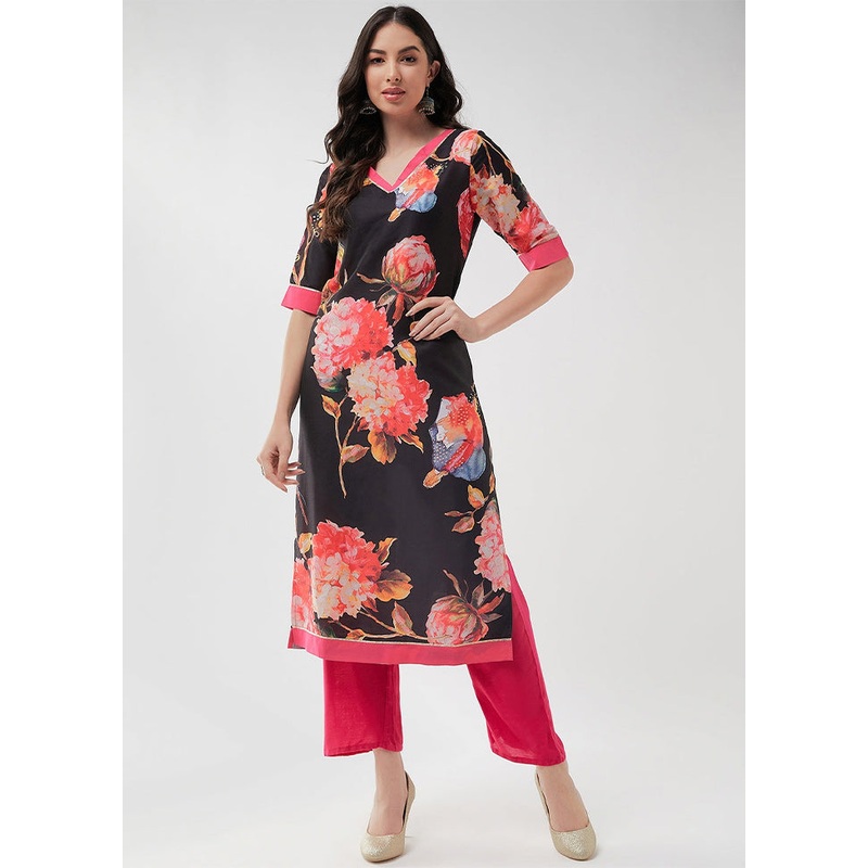 Black Readymade Rayon Kurti - JD986611542