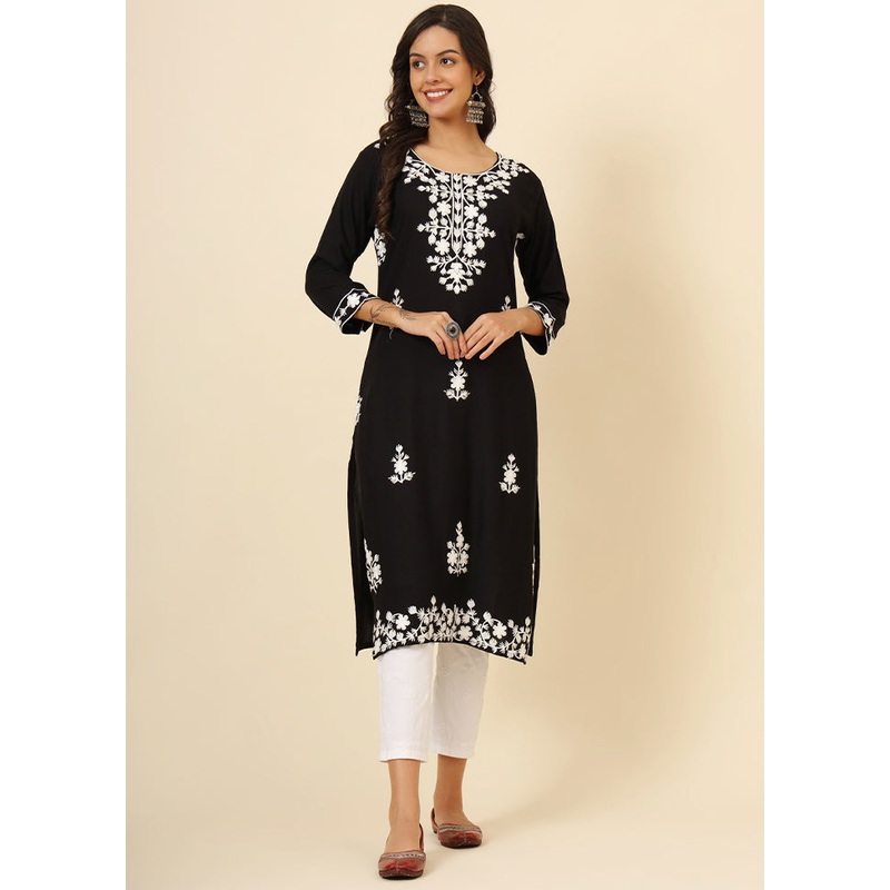 Black Readymade Rayon Kurti - JD986611633