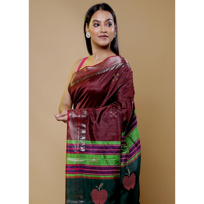 Brown Kalakshetra Kanjivaram Silk Saree With Blouse Piece - JD986611599