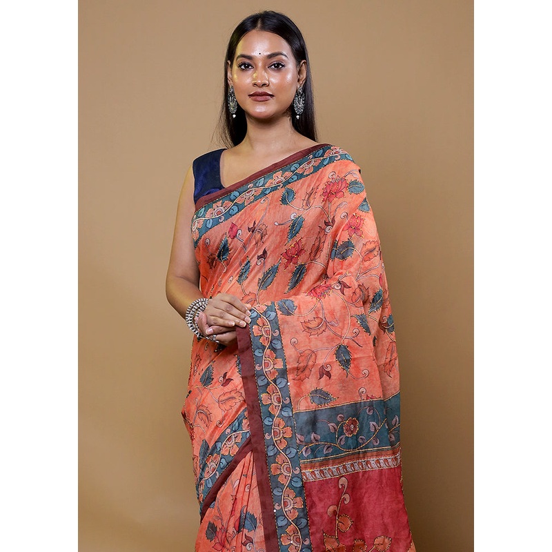 Cream Cotton Saree With Blouse Piece - JD986611592