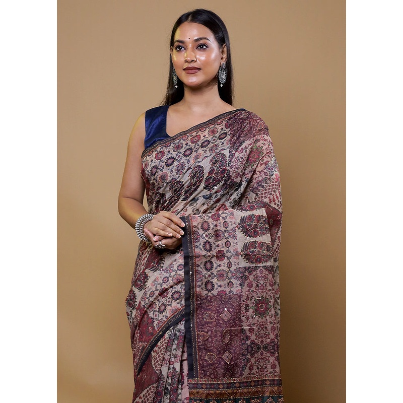 Green Cotton Saree With Blouse Piece - JD986611589