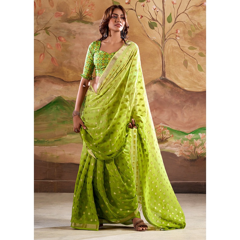 Green Georgette Saree With Blouse Piece - JD986611577