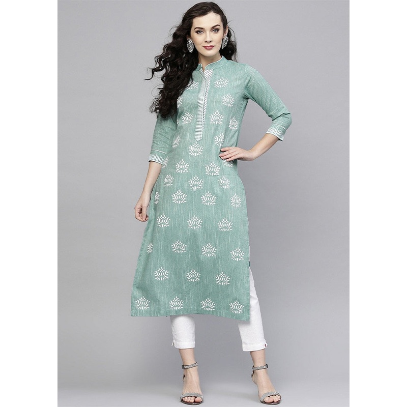 Green Readymade Cotton Kurti - JD986611517