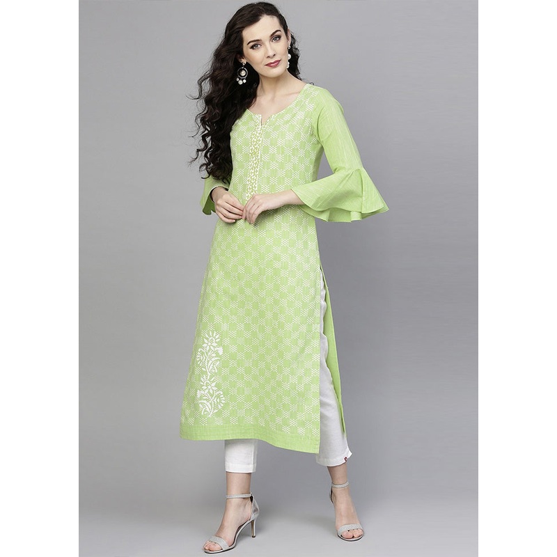 Green Readymade Cotton Kurti - JD986611518