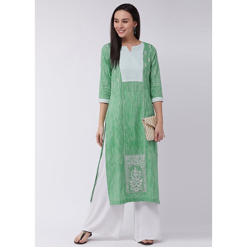 Green Readymade Cotton Kurti - JD986611520