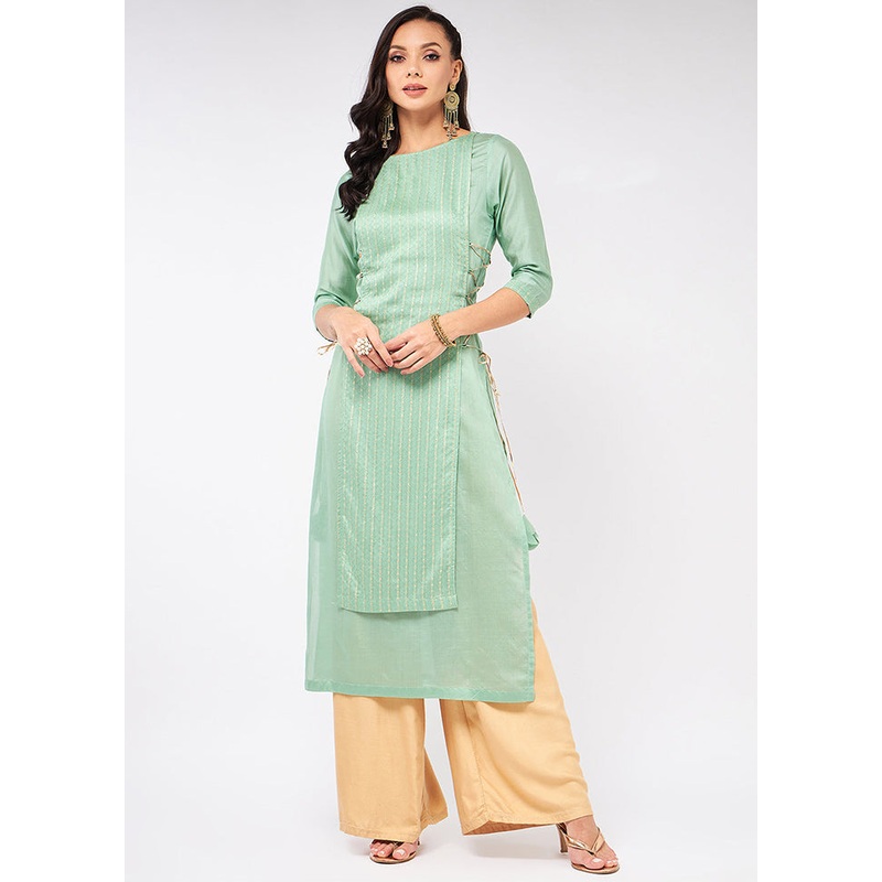 Green Readymade Cotton Kurti - JD986611521